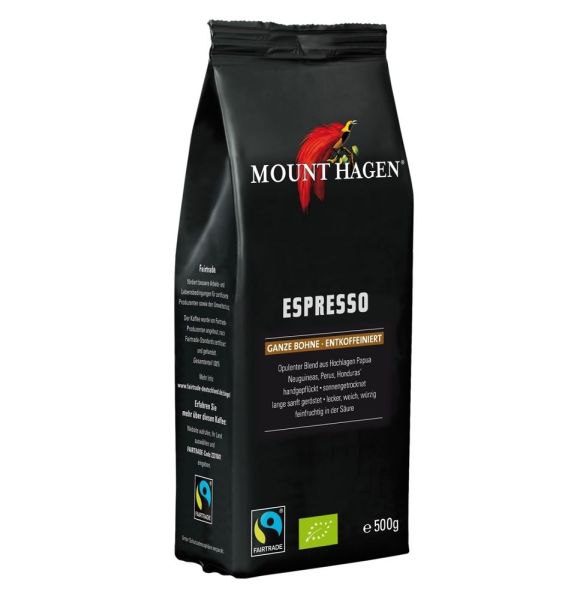 Espresso FairTrade - ganze Bohne entkoffeiniert 500g