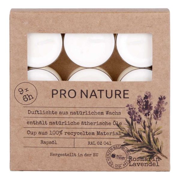 Pro Nature Duftlichter - Rosmarin-Lavendel Clear Cup 9er Pack