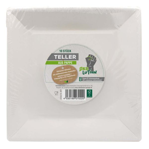 Pappteller - eckig weiß 23x23cm 10er Pack