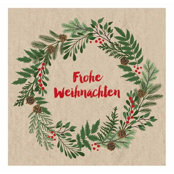 Naturals Serviette 25x25cm - Weihnachtskranz 2-lagig 25Stk