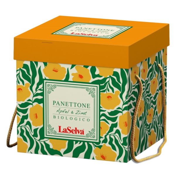 Panettone Apfel &amp; Zimt - italienisches Hefegebäck im Karton &quot;gelbe Blume&quot; 500g