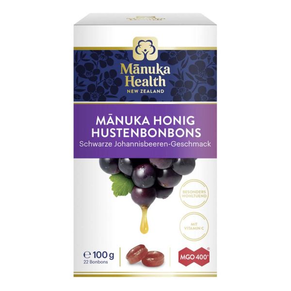 Manukahonig Hustenbonbons - MGO 400+ Schwarze Johannisbeere 100g