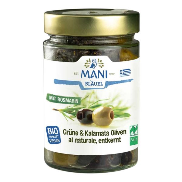 Grüne &amp; Kalamata Oliven - al naturale mit Rosmarin 175g