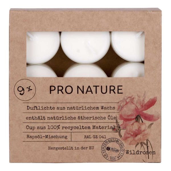 Pro Nature Duftlichter - Wildrosen Clear Cup 9er Pack